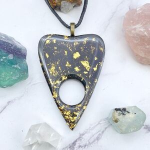 Black and Gold Ouija Planchette Necklace